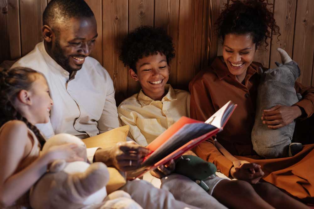 young family reading